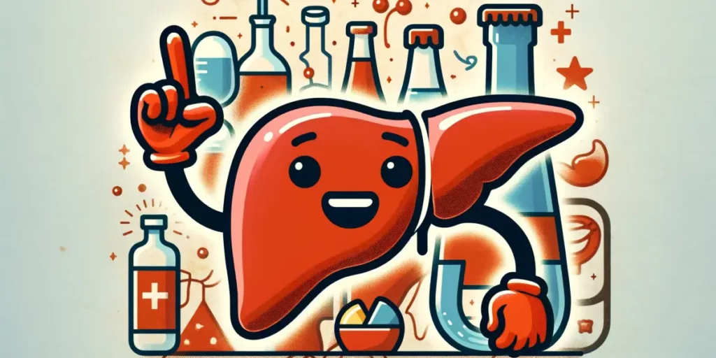A friendly and memorable illustration representing alcoholic liver disease. The image should be simple and not too complex, making it ideal as a repre