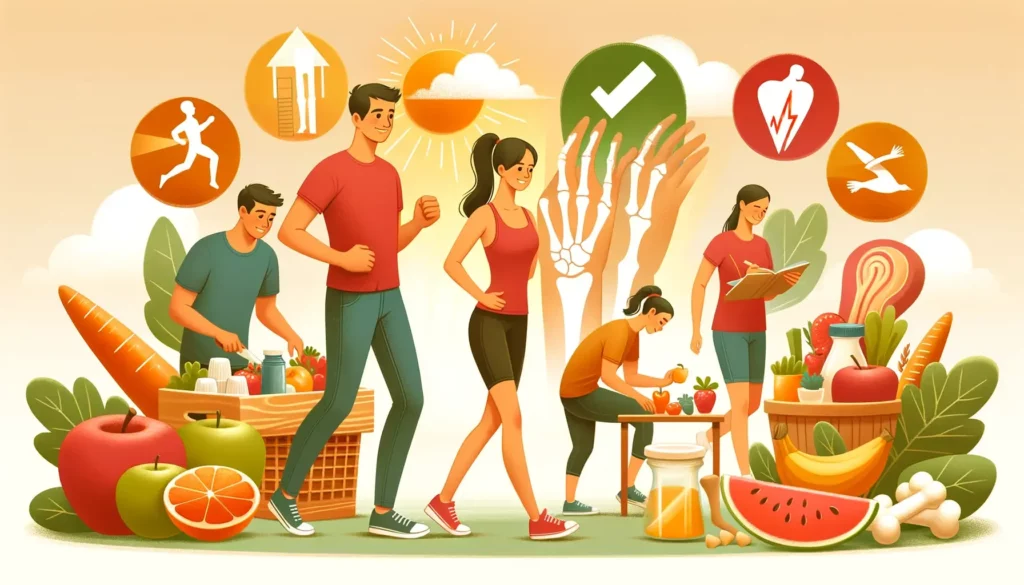 A warm and friendly illustration that represents the importance of healthy habits for joint health, especially among the younger generation. The image