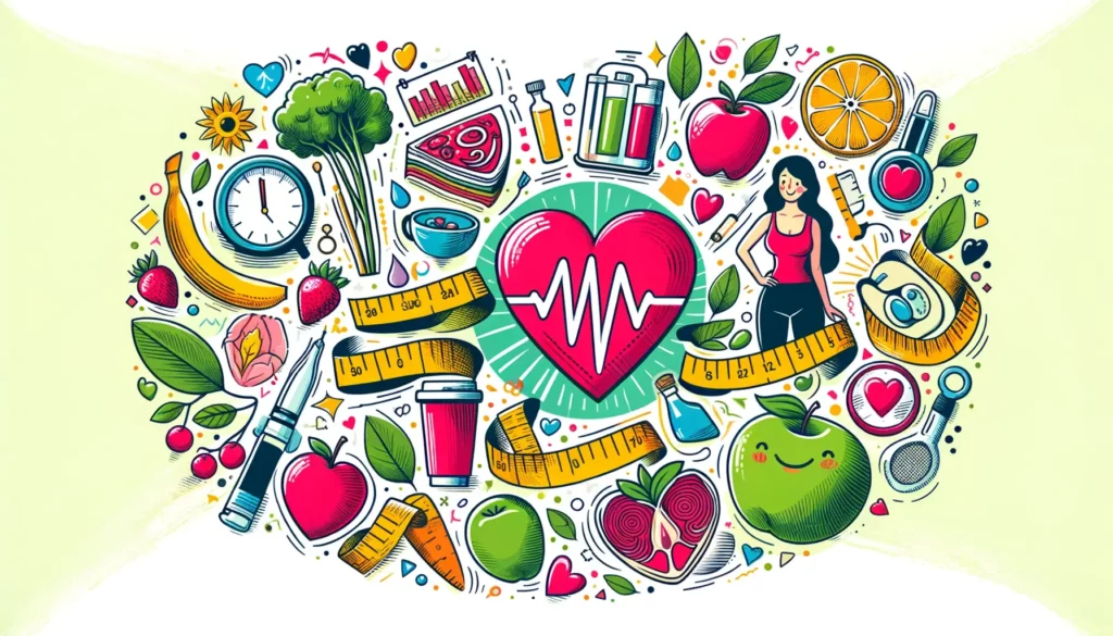 An illustration representing the benefits of a vegan diet for weight loss and cardiovascular health. The image should be visually engaging and memorab