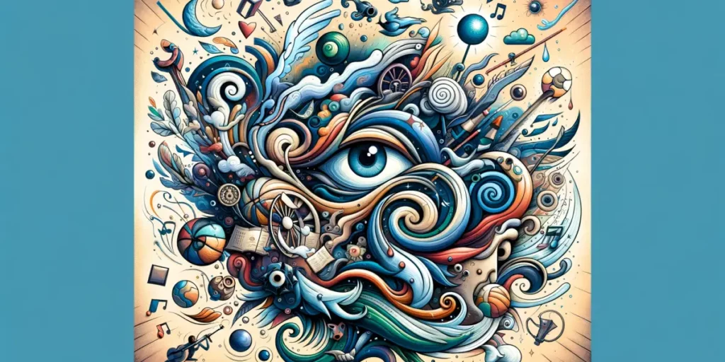 An illustration that captures the essence of art, creativity, and emotion. The artwork should depict a unique and imaginative perspective of the world