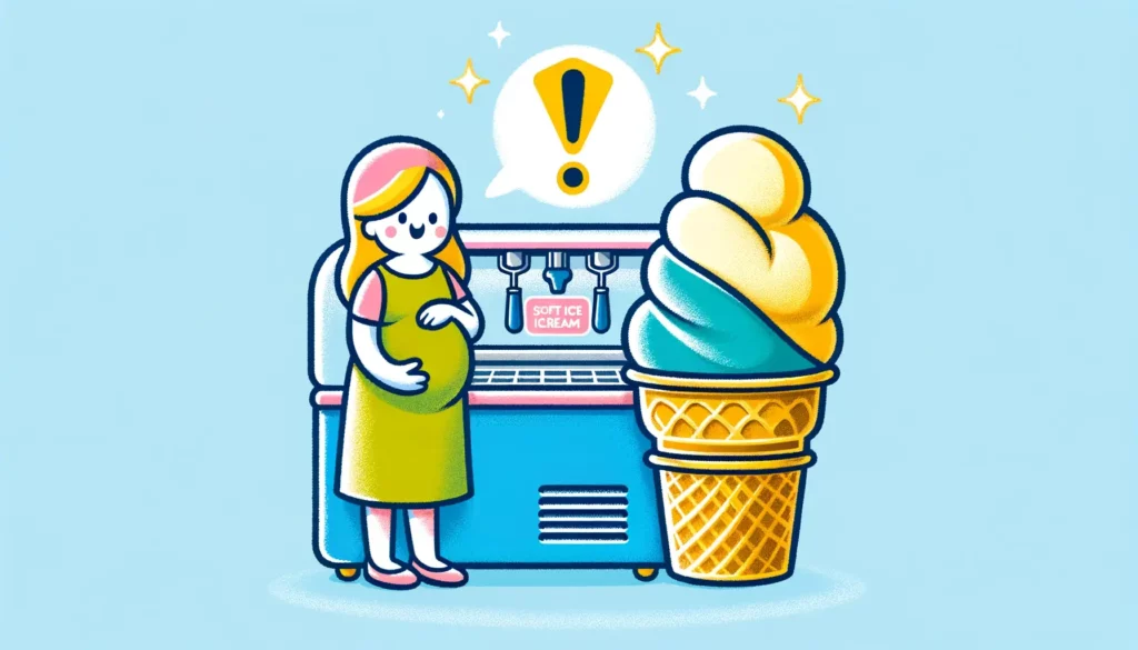 A colorful and friendly illustration depicting the concept of soft ice cream being contaminated with Listeria due to insufficient cleaning of the mach