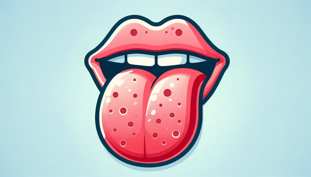 A simple and friendly illustration depicting an unnaturally smooth tongue, symbolizing the effects of nutritional deficiencies like iron deficiency or