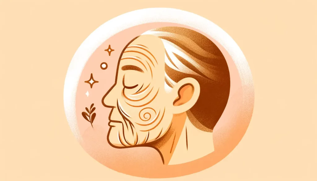 An illustration depicting skin aging in a friendly and memorable way, without being overly complex. The image should visually represent the concept of