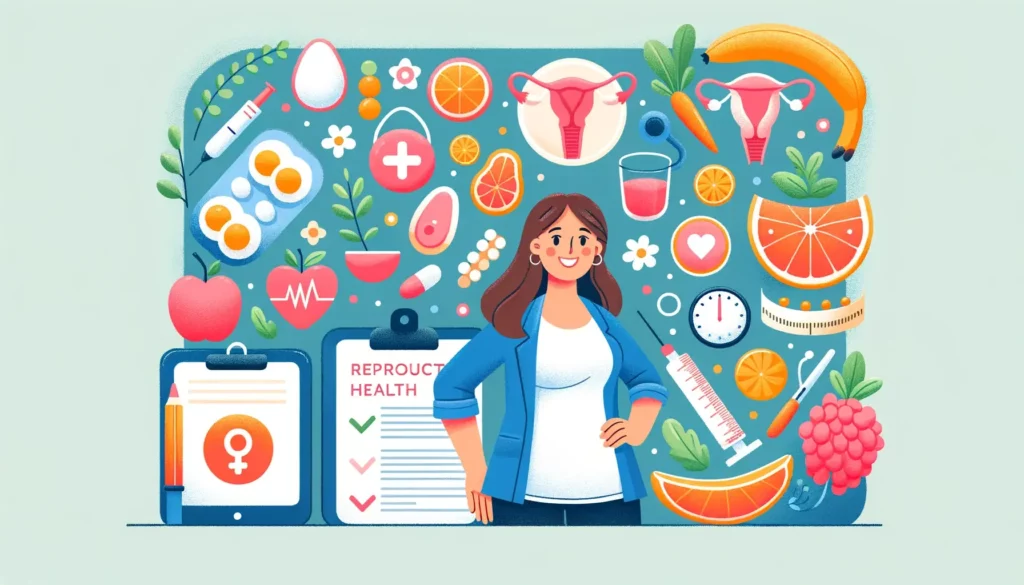An illustration depicting the concept of maintaining a healthy weight for reproductive health in women. The image should be wide and memorable as a re