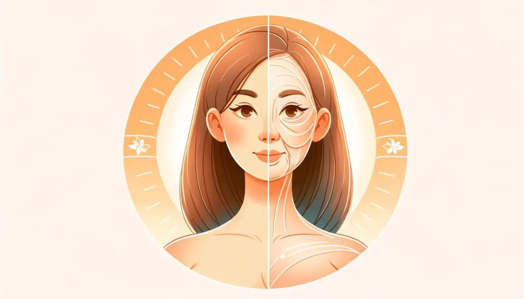 An illustration depicting the concept of skin aging, designed to be memorable and suitable as a representative image. The artwork should be friendly a