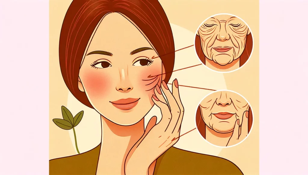 An illustration showcasing the concept of skin aging. The image should be wide, memorable, and suitable as a representative image. It needs to be frie