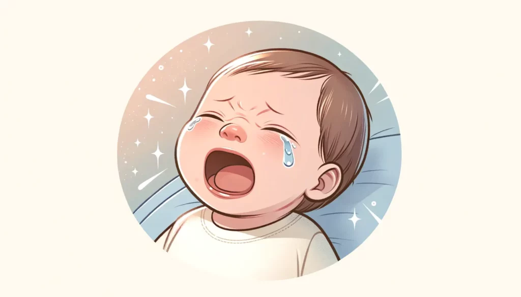 A newborn baby crying loudly, captured in a heartwarming and simple illustration style. The image should convey a sense of innocence and the natural a
